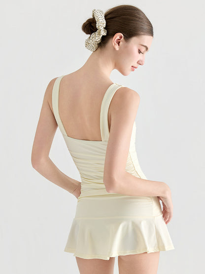 ギャザー 着痩せ 体型カバー オールインワン 水着
