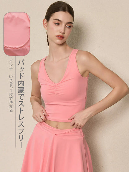 美背 Vネック 幅広ストラップ ヨガ タンクトップ
